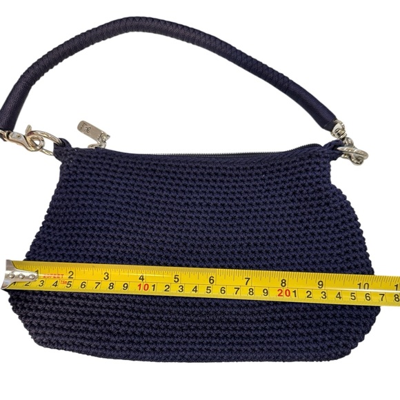Navy Crochet Hand Shoulder Bag Silver Hardware Boho Chic Y2K - Picture 11 of 15